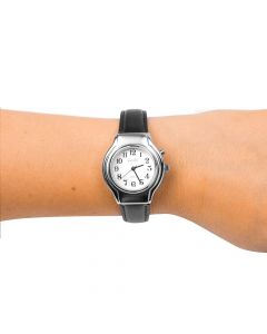Simple talking ladies' watch - with leather strap