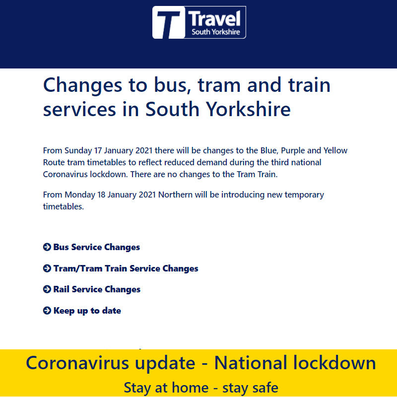 Changes to Bus, Tram and Train Services in South Yorkshire
